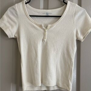 Cream Short Sleeve crop Top